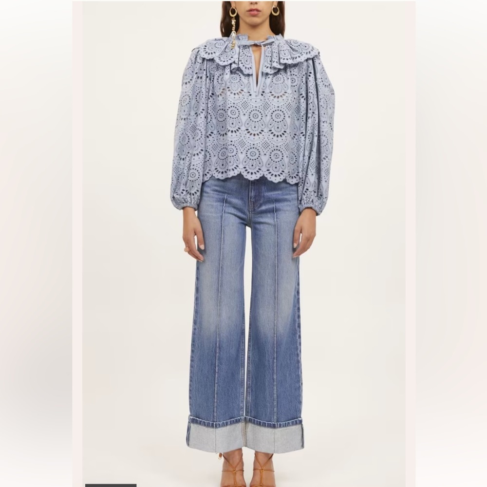 Ulla Johnson Celestine Eula Blouse size 0 Blue Eyelet top